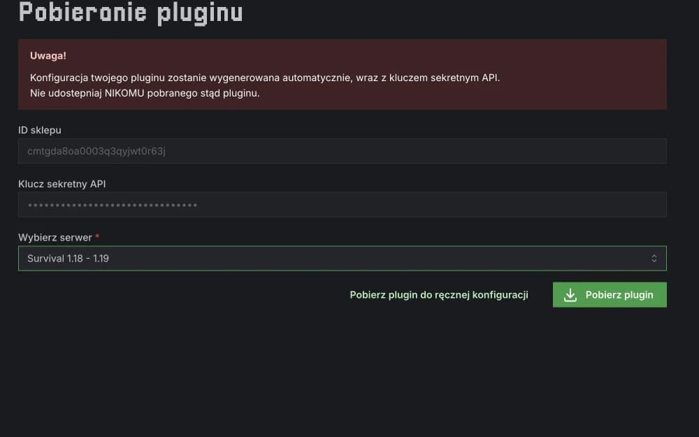 Pobieranie pluginu voxelshop z wybranym serwerem Minecraft