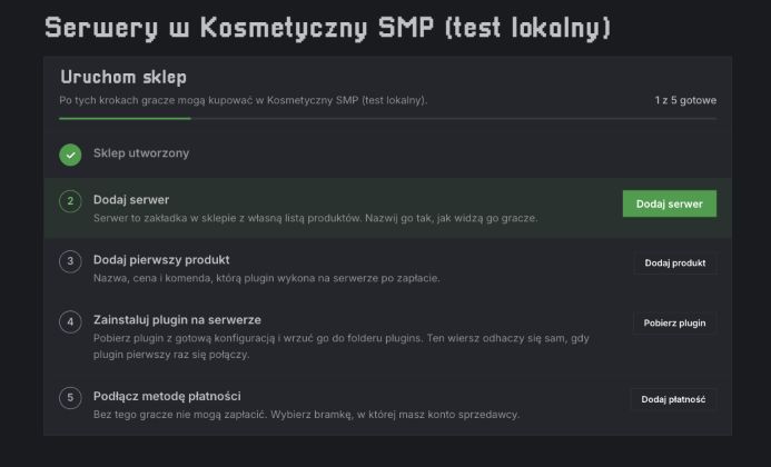 Checklista Uruchom sklep w rzeczywistym lokalnym panelu voxelshop, po utworzeniu sklepu